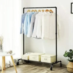 Dok Home Kledingrek op wieltjes - Metaal - Incl. plank - tot 90 kg - Zwart Hot