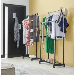 Leen Bakker Kledingrek op wieltjes - zwart/chroom - enkel rek Outlet