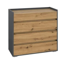 Loft24 Kosmo - Commode met 4 laden in antraciet eiken spaanplaat New