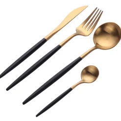 Krumble Bestekset (rond) - 24 delig - 6 persoons - Goud en zwart Sale