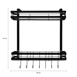 QUVIO Krumble Kruidenrekje ophangbaar met 2 plankjes en 7 haakjes - metaal - Zwart Hot