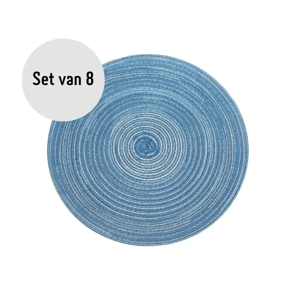Krumble Placemat rond - Blauw/grijs - Set van 8 New