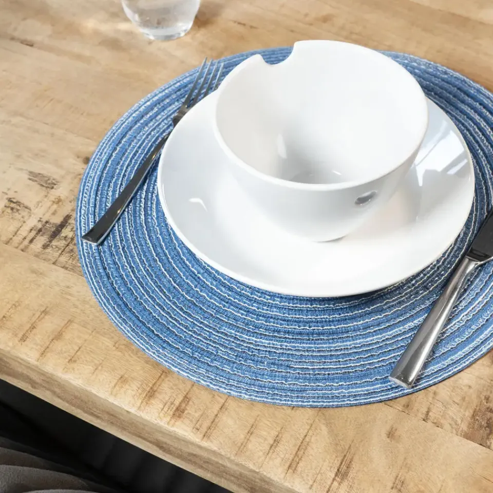 Krumble Placemat rond - Blauw/grijs - Set van 8 New