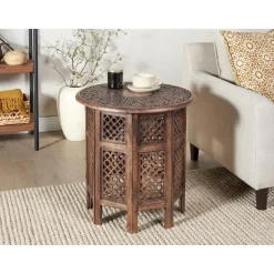 Beliani KUMALI - Bijzettafel - Donkere houtkleur - Mangohout Clearance