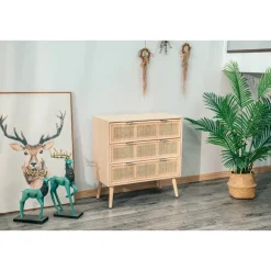 Nordlys Ladekast met 3 laden van hout en natuurlijk rotan New