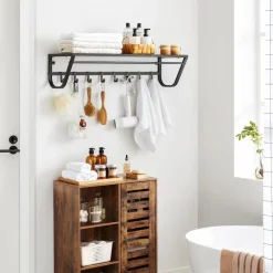 Merkloos Lange Wandkapstok - 90 cm Lang, 8 Haken, Hoedenplank, Zwart New