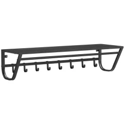 Merkloos Lange Wandkapstok - 90 cm Lang, 8 Haken, Hoedenplank, Zwart New