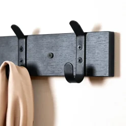 ACAZA Lange wandkapstok - 8 zwarte haken - 88x6.5x1.5 cm - zwart New