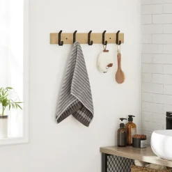 Merkloos Langwerpige Kapstok met 10 Dubbele Haken, lichte Eik Kleur Clearance