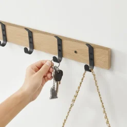 Merkloos Langwerpige Kapstok met 10 Dubbele Haken, lichte Eik Kleur Clearance