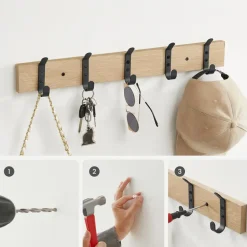 Merkloos Langwerpige Kapstok met 10 Dubbele Haken, lichte Eik Kleur Clearance