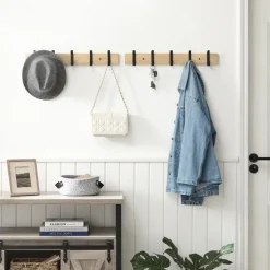 Merkloos Langwerpige Kapstok met 10 Dubbele Haken, lichte Eik Kleur Clearance