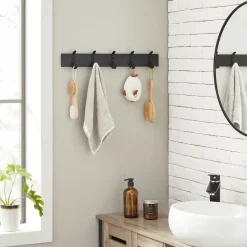 Merkloos Langwerpige Kapstok met 10 Dubbele Haken, Zwart