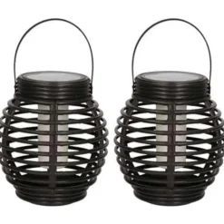 Merkloos Lantaarn - 2 stuks - solar - tuinverlichting - zwart - 14 cm
