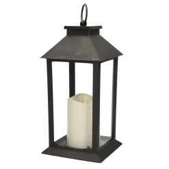 Merkloos Lantaarn - zwart - kaars met LED verlichting - 33 cm Outlet