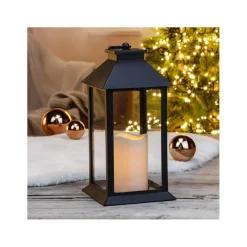 Merkloos Lantaarn - zwart - kaars met LED verlichting - 33 cm Outlet
