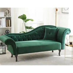 Beliani LATTES - Chaise longue - Groen - Rechterzijde - Fluweel Discount