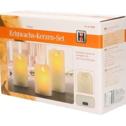 HI LED kaarsen/stompkaarsen - set van 3x - creme wit - wax - timer Online