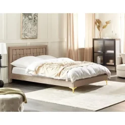 Beliani LIMOUX - Tweepersoonsbed - Taupe - 140 x 200 cm - Fluweel New