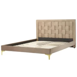 Beliani LIMOUX - Tweepersoonsbed - Taupe - 140 x 200 cm - Fluweel New