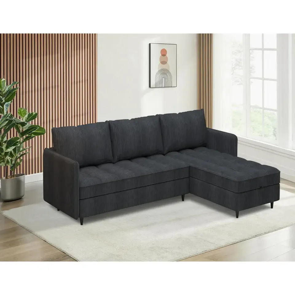 Dorel Home Lindhus - Bank met chaise longue omkeerbaar in corduroy antraciet Sale