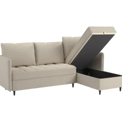 Dorel Home Lindhus - Bank met chaise longue omkeerbaar in stof crème Discount