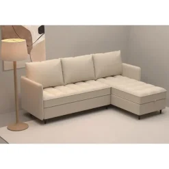 Dorel Home Lindhus - Bank met chaise longue omkeerbaar in stof crème Discount