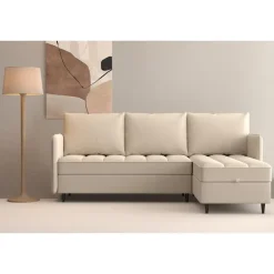 Dorel Home Lindhus - Bank met chaise longue omkeerbaar in stof crème Discount