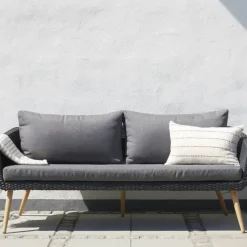 Leen Bakker Lisomme Fien rotan tuinbank zwart - Met zitkussens Online