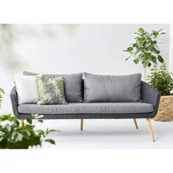 Leen Bakker Lisomme Fien rotan tuinbank zwart - Met zitkussens Online