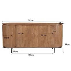 Livingfurn - Dressoir Noor Natural 170cm - Mangohout / Gecoat Staal Discount