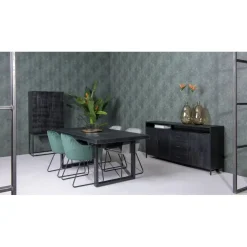 Livingfurn - e Zwart Eetkamertafel Kala - U-Pot - Mango Hout - 240 cm Online