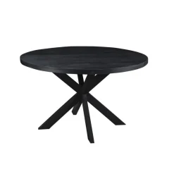 Livingfurn - Eetkamertafel Kala Round Black - Mangohout - 150 cm - Zwart Clearance