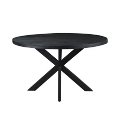 Livingfurn - Eetkamertafel Kala Round Black - Mangohout - 150 cm - Zwart Clearance