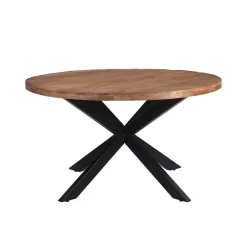 Livingfurn - Eetkamertafel Rocky Round Spider 150cm - Mangohout / Gecoat Staal Outlet