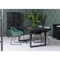 Livingfurn - Eetkamertafel Kala - U-Poten - Mangohout - 200 cm - Zwart