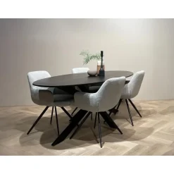 Livingfurn - Zwarte Eetkamertafel Oslo Ovaal - Acasia Hout - 240cm Outlet