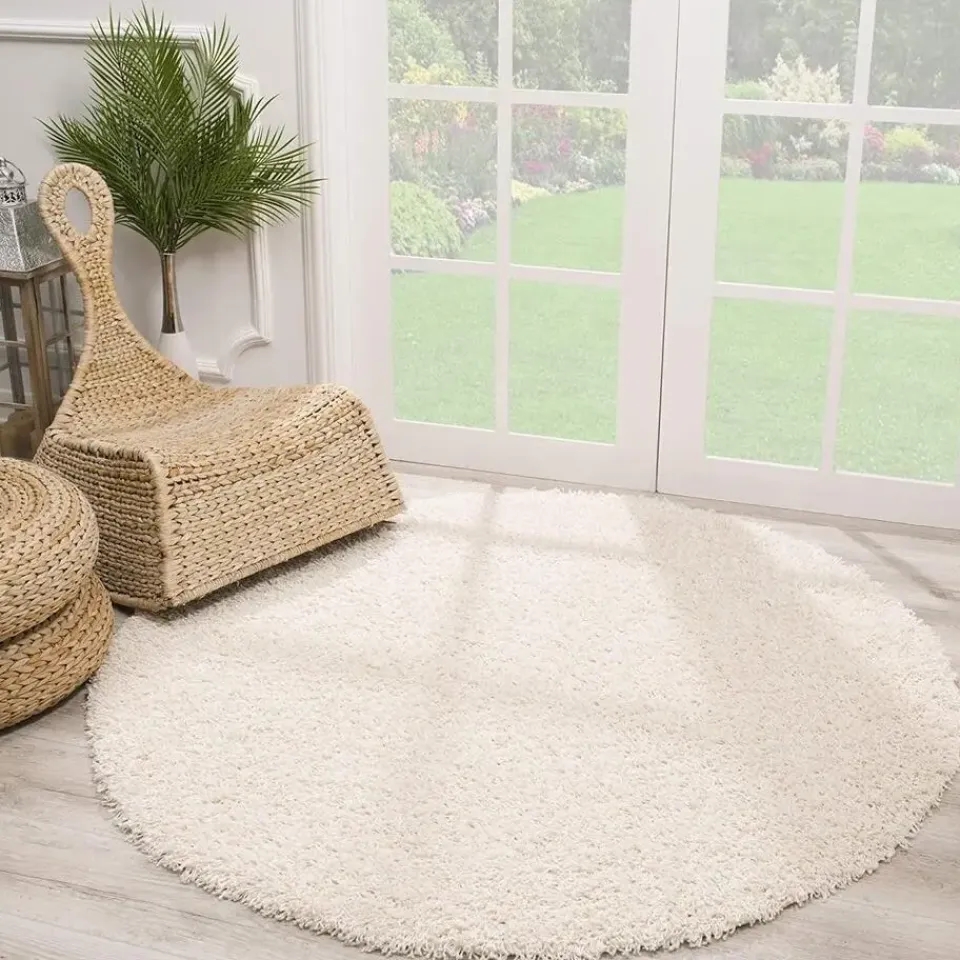 Muratap Loca Shaggy Rond Vloerkleed Creme Hoogpolig - 120 CM ROND Outlet