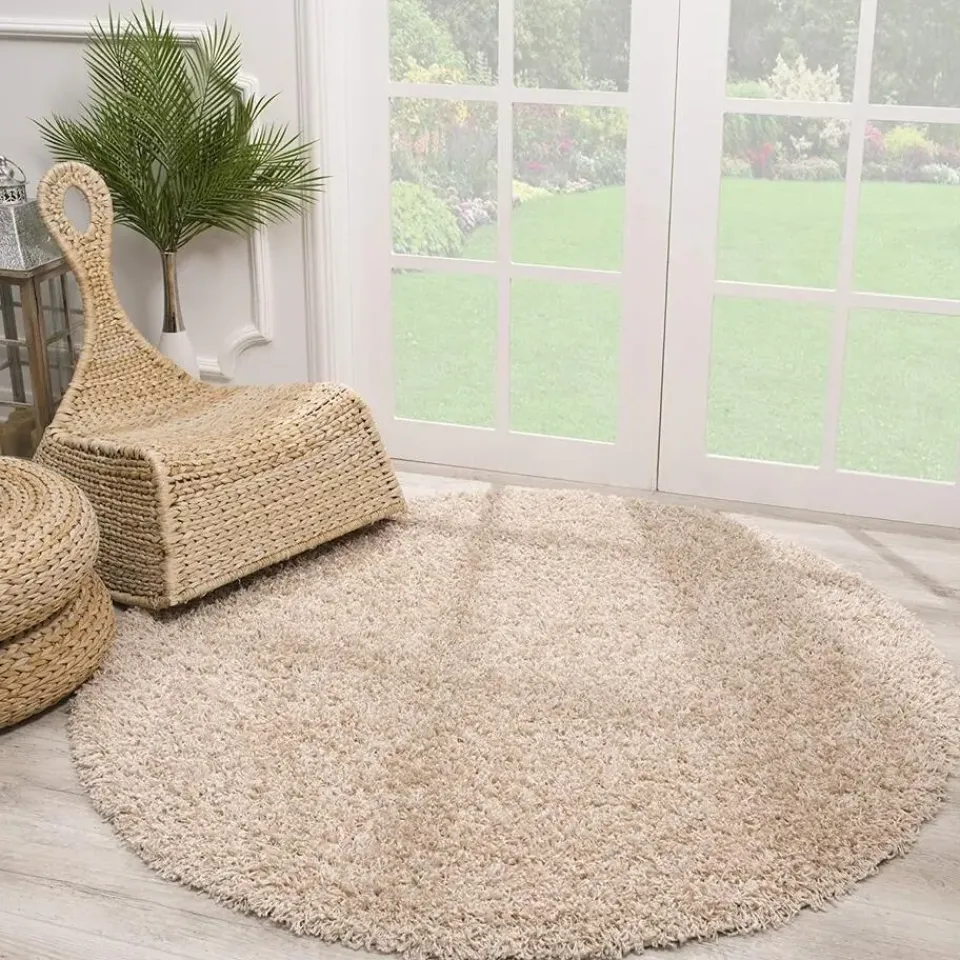 Muratap Loca Shaggy Rond Vloerkleed Beige Hoogpolig - 300 CM ROND Discount