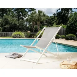 Beliani LOCRI II - Strandstoel - Grijs/Wit - Polyester Discount