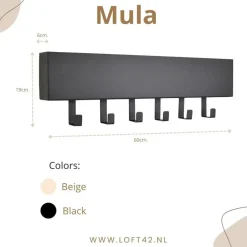 Loft24 LOFT42 Mula Wandkapstok - 61x19x6 - Beige - Metaal - 6 haken