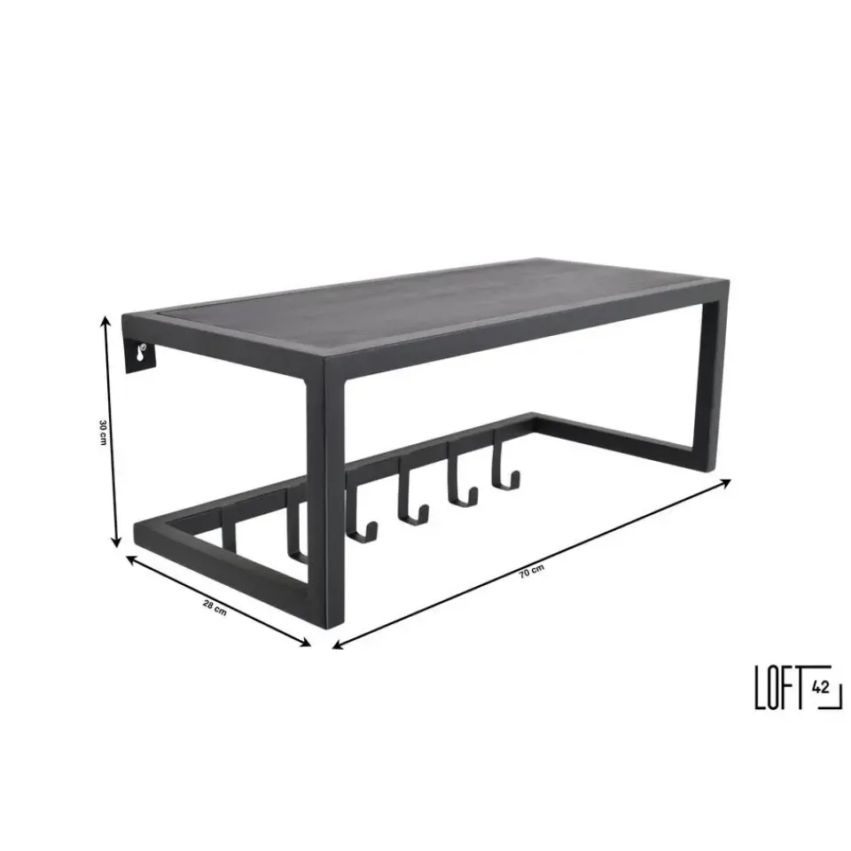 Loft24 LOFT42 Woody Kapstok Zwart - Hoedenplank - Zwart Mangohout - Metaal New