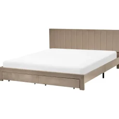 Leen Bakker LONZAC - Bed met opbergruimte - Taupe - 180 x 200 cm - Fluweel Sale