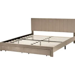 Leen Bakker LONZAC - Bed met opbergruimte - Taupe - 180 x 200 cm - Fluweel Sale