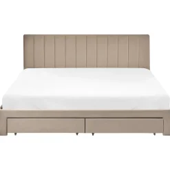 Leen Bakker LONZAC - Bed met opbergruimte - Taupe - 180 x 200 cm - Fluweel Sale