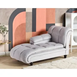 Beliani LORMONT - Chaise longue - Grijs - Rechterzijde - Fluweel Hot