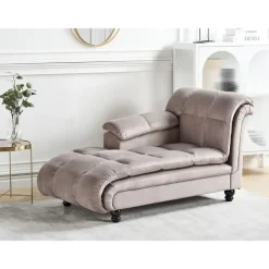 Beliani LORMONT - Chaise longue - Taupe - Rechterzijde - Fluweel Sale