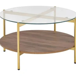 Leen Bakker LOVELL - Salontafel - Donkerbruin/Goud - Hout Sale