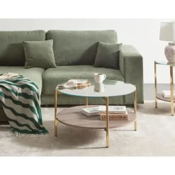 Leen Bakker LOVELL - Salontafel - Donkerbruin/Goud - Hout Sale