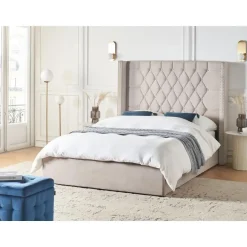 Beliani LUBBON - Bed met opbergruimte - Taupe - 140 x 200 cm - Fluweel New